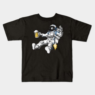 Space Astronaut Drinking Beer Kids T-Shirt